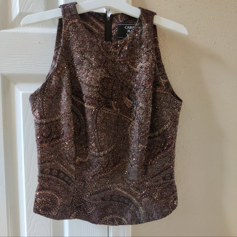 Vintage 90s Carmen Marc Valvo Beaded Sleeveless Shirt